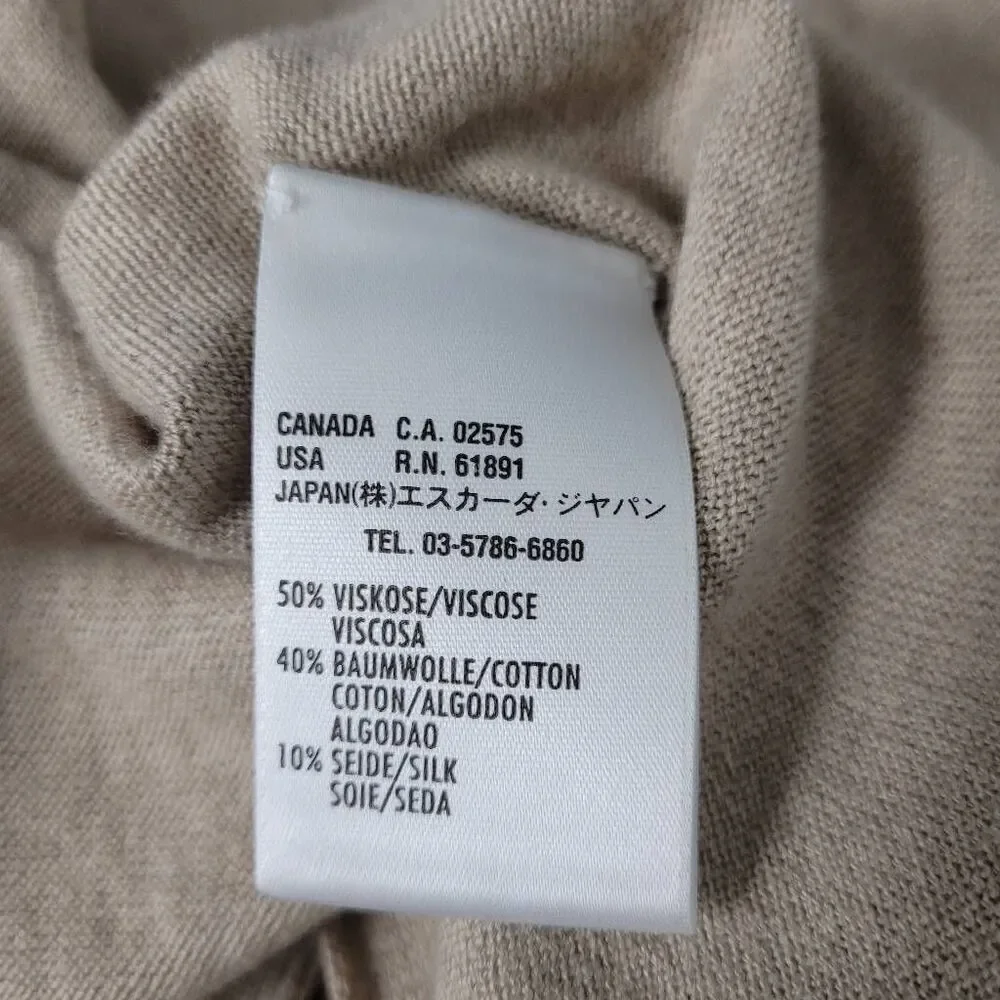 Escada Tan Cream Wrap Cardigan Sweater Sz XS Asymmetrical Front Eyelet Silk Blen